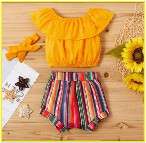 Kids and Babies' fashion for 2020-Baby 3 piece girl flounced top and muli color shorts