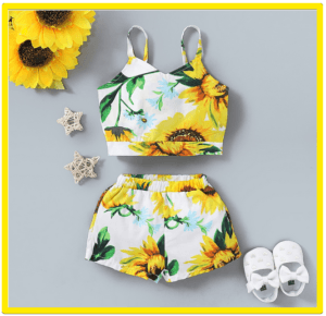 Kids and Babies' fashion for 2020-Toddler Girl Sunflower Slip Top and Short
