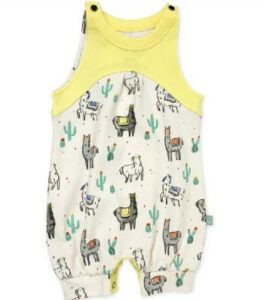 Best gender neutral baby clothes-Certified organic unisex baby romper 'the lamas'.