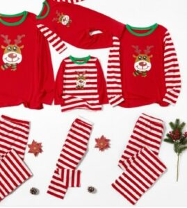 Pat Pat baby clothes-Christmas Cute Deer Print Striped Family Matching Pajamas Set