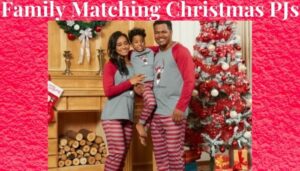 Family Matching Christmas PJs-Family of 3 wearing matching Christmas PJs.