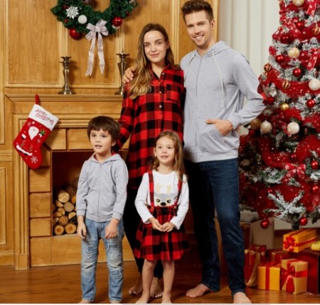Family matching Christmas PJs-Family wearing casual matching Christmas outfit