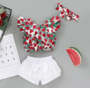 Inexpensive Cute Baby clothes for girls-Cute cotton watermelon outfit for girls.