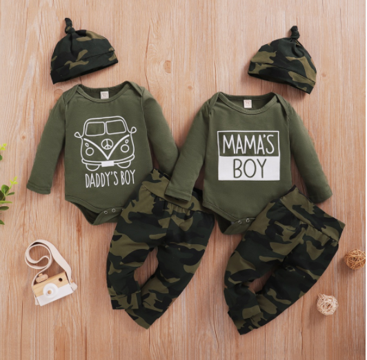 Trendy baby boy clothes-3pcs Baby Boy casual Camouflage Baby's Sets Romper Cotton Fashion Long Sleeve Infant Clothing Outfits