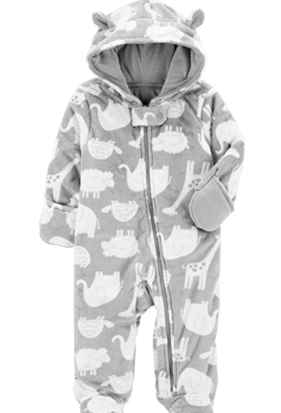 Simple joys carter baby fleece footed jumpsuit pram 'Grey animals'.