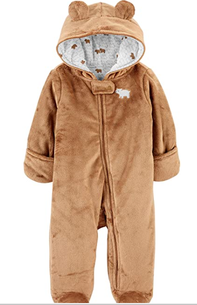 Simple joys carter baby fleece footed jumpsuit pram 'Brown Bear'.