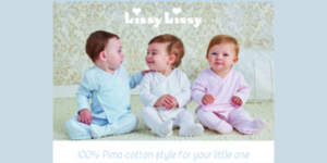Does Kissy Kissy Run Small?-Kissy Kissy Banner with 3 babies' wearing Kissy Kissy footies.